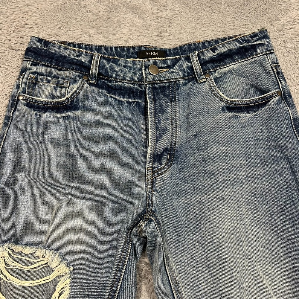 AFRM Jeans‎ Destroyed Distressed 5-Pocket Blue Denim Button Fly Women's 25 30x28 - Picture 2 of 15